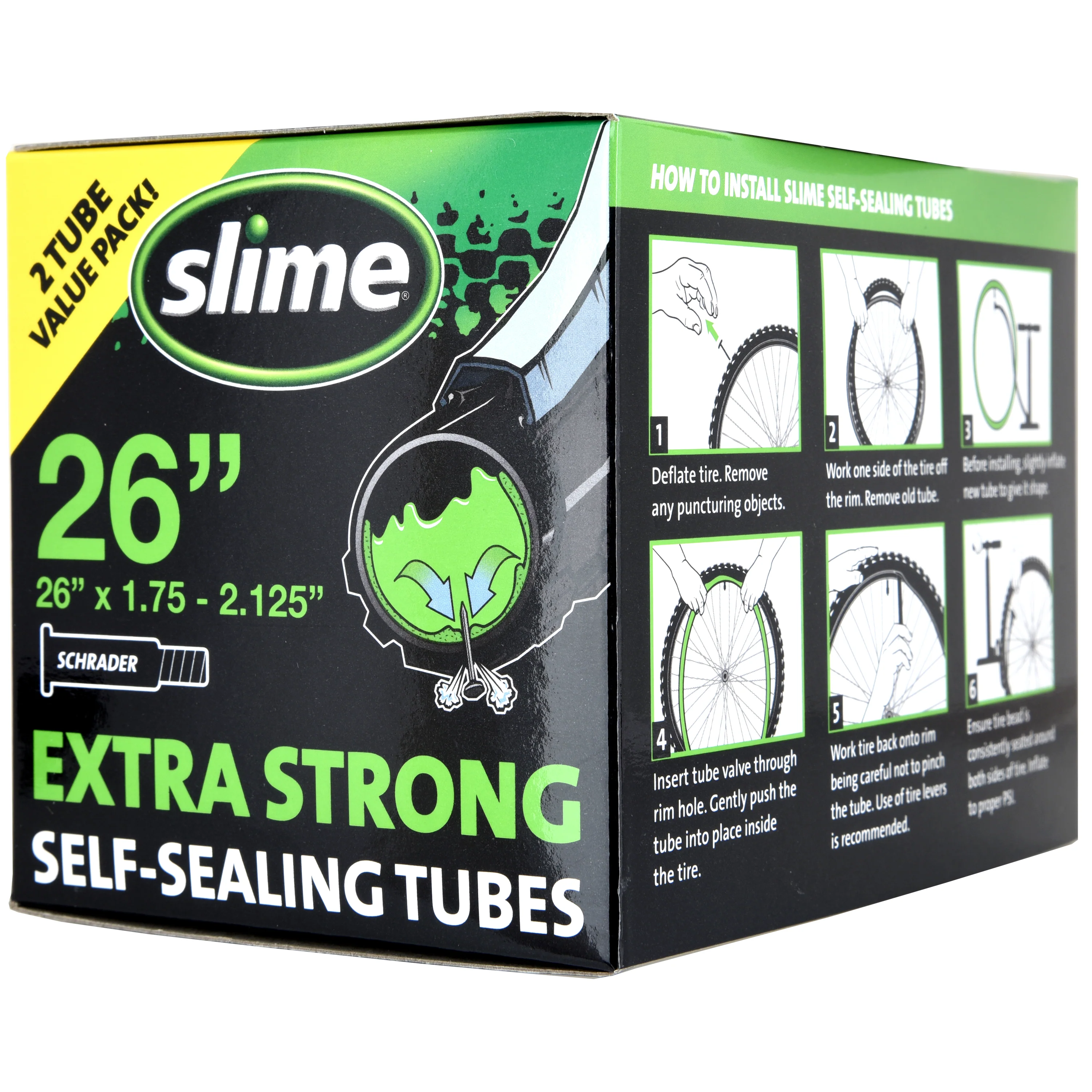 Extra Strong Self-Sealing Bicycle Tubes 26" x 1.75-2.125" Schrader - 2 PACK